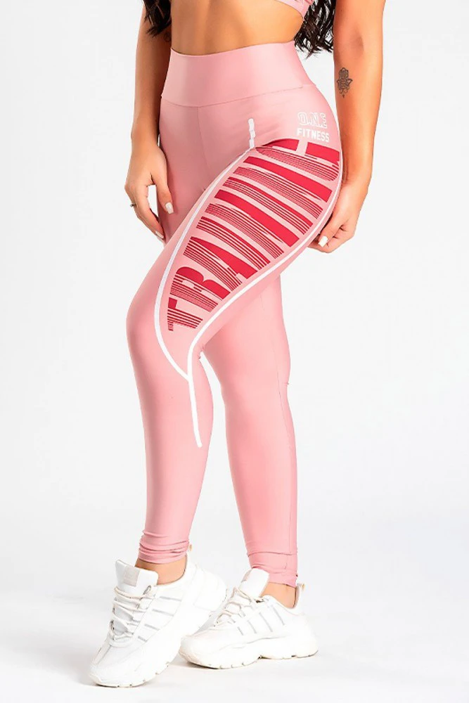 Calça legging básica com estampa na lateral Rosa Pink