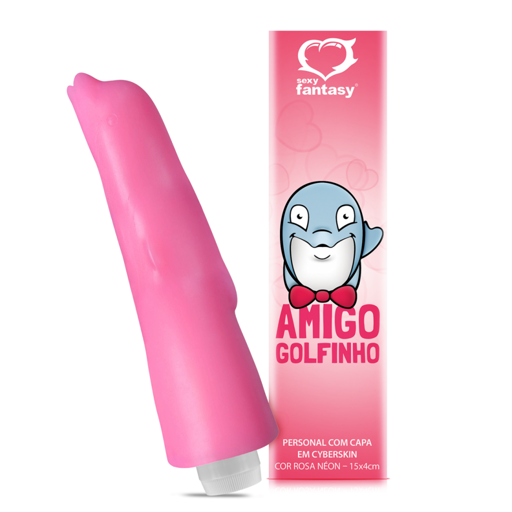 VIBRADOR AMIGO GOLFINHO COM CAPA PENIANA EM CYBER SKIN 15x4,5cm - Sexshop  maçã do amor